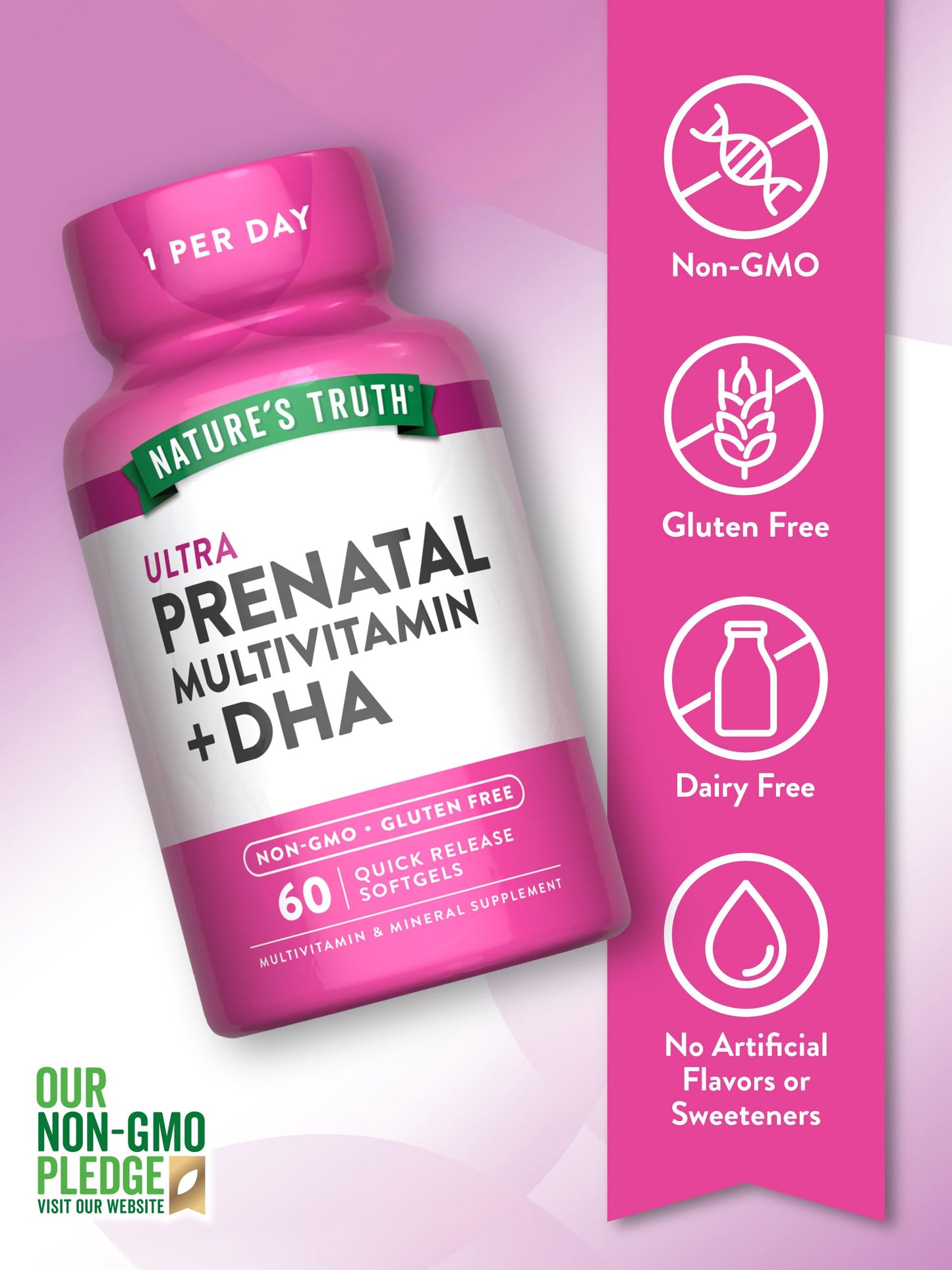Nature's Truth Prenatal Vitamins for Women with DHA and Folic Acid Softgels 60 Count