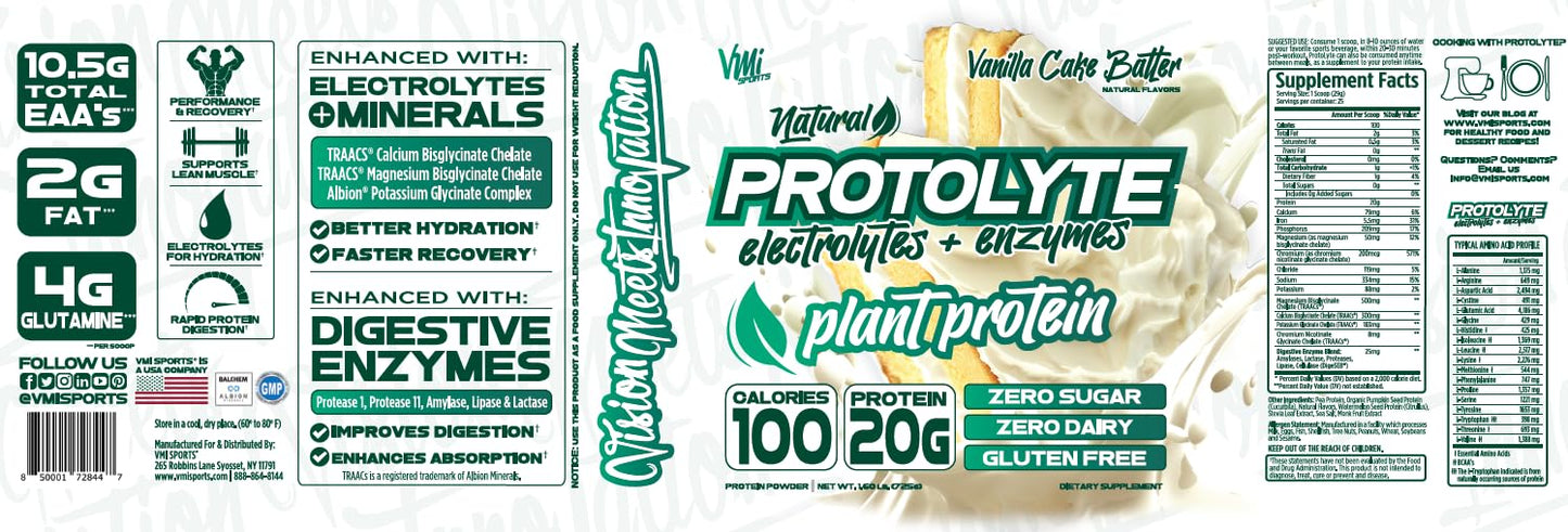 VMI Sports Protolyte Natural Plant Protein Powder, 25.6 oz