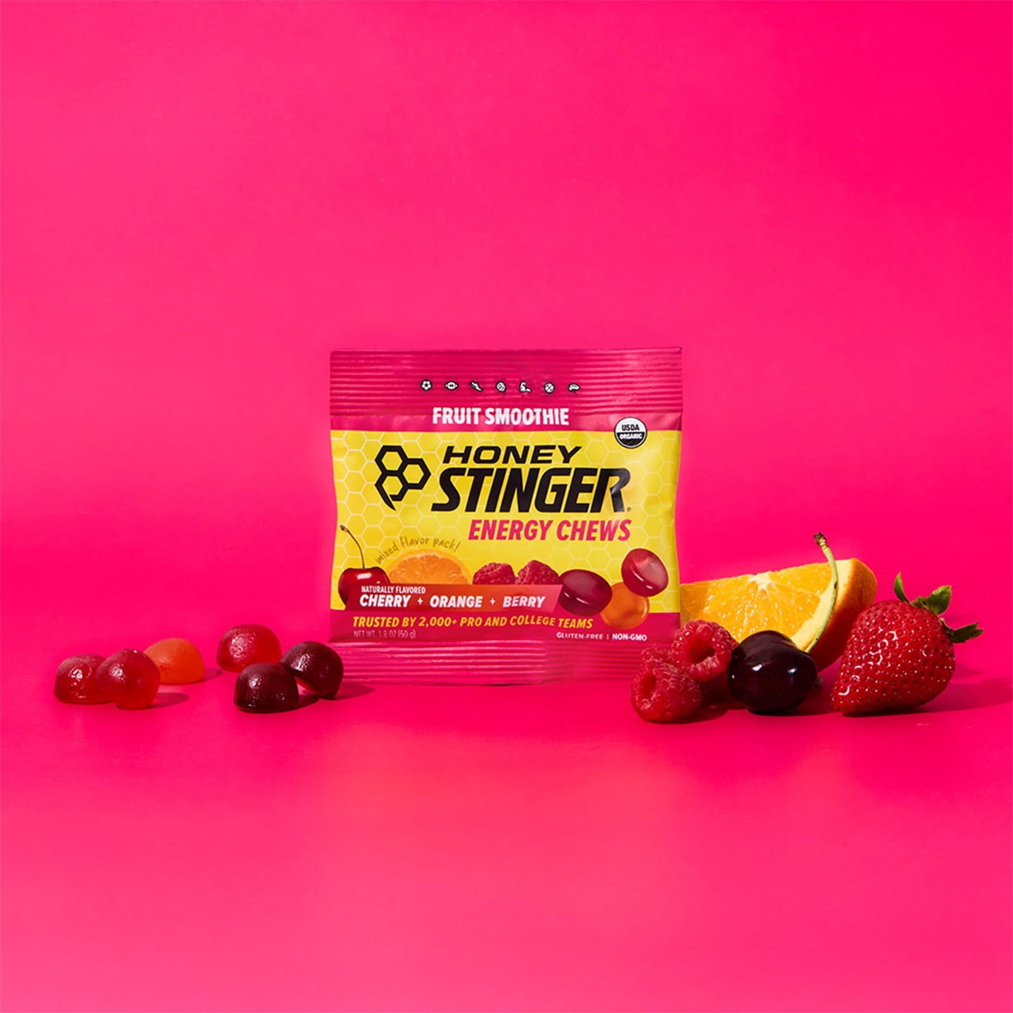 Honey Stinger Organic Fruit Smoothie Energy Chew Gummy 21.6 Ounces (Pack of 12)
