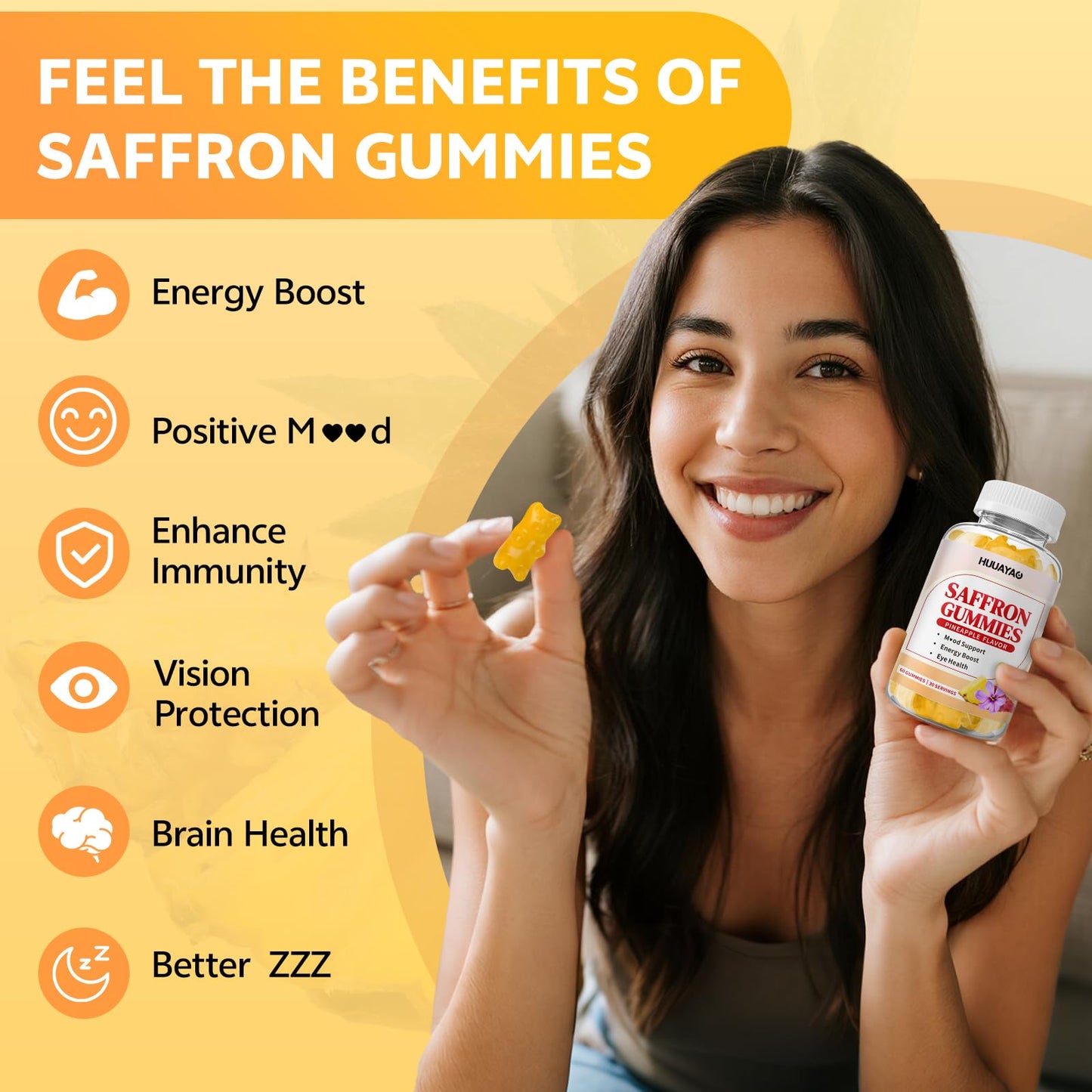 HUUAYAO 10-IN-1 Saffron Gummies, 120 Count