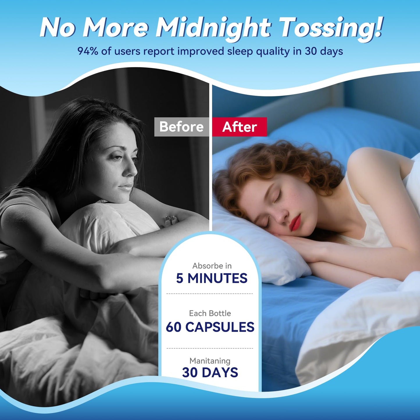 EEKEEPHIT 6 in 1 Melatonin-Free Sleep Aid Sleep Complex with Ashwagandha, GABA, L-Theanine & 5-HTP, VIT B6(P5P) for Adults, Supports Deep Relaxation, Capsule, 60 Capsules
