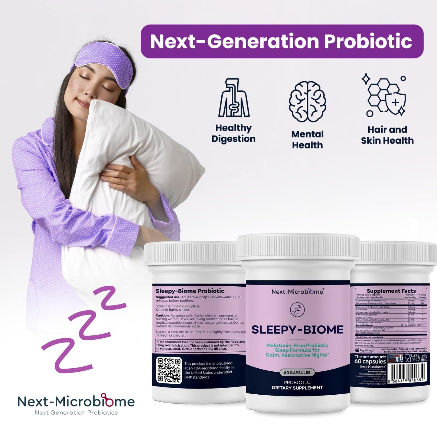 NEXT-MICROBIOME Sleepy-Biome Natural Sleep Aid, Capsule, 60 Count