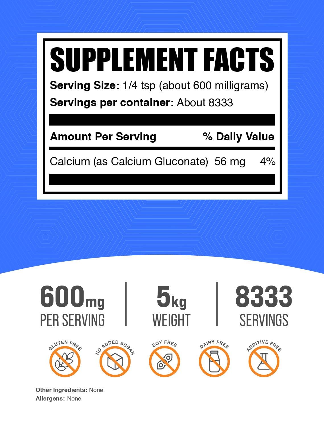 BulkSupplements Calcium Gluconate Powder, Pack of 5