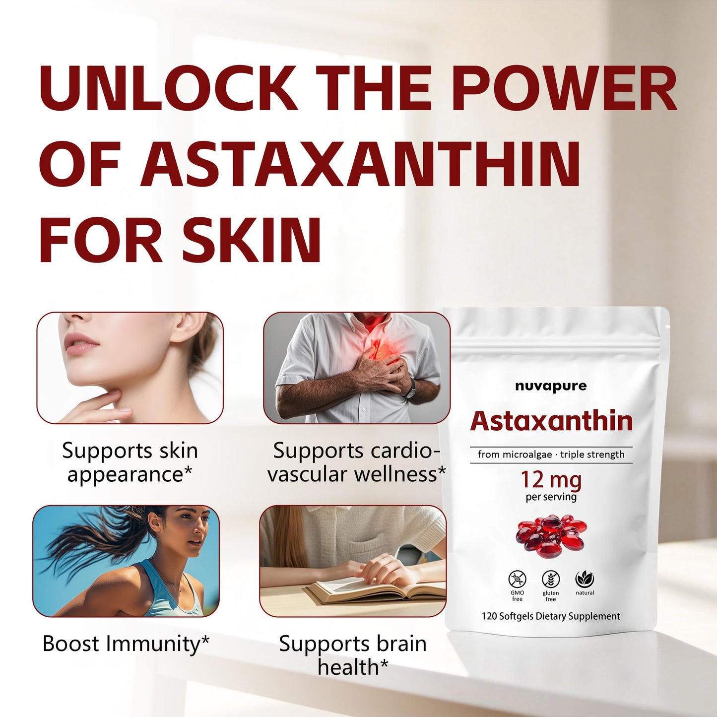 SHAPEGUARD NuvaPure Astaxanthin 12mg, 120 Softgels