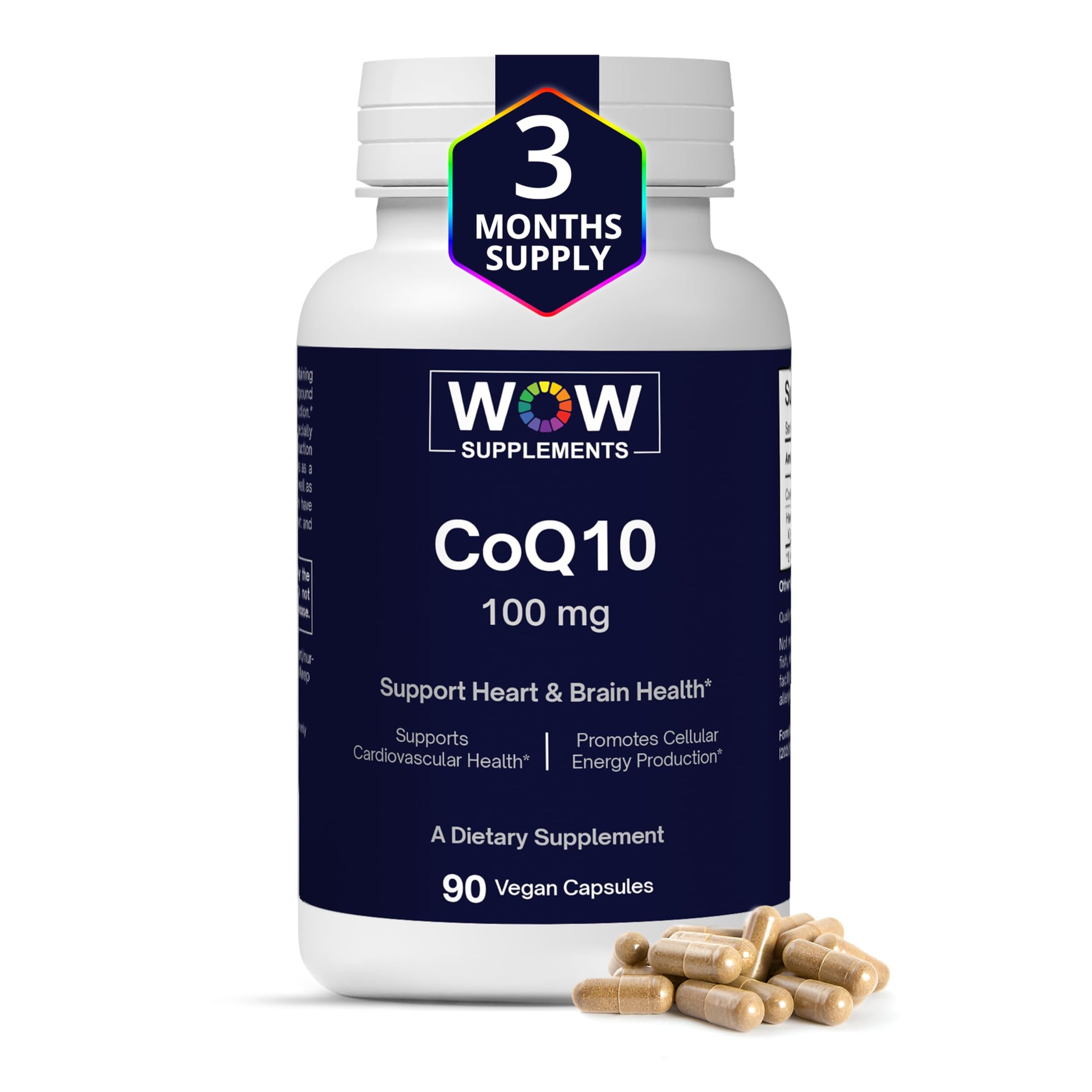 WOW Supplements CoQ10 100 mg with Hawthorn Berry - High Absorption CoQ10 for Energy Production, Heart & Cellular Health, Non-GMO, Gluten-Free, 90 Capsules
