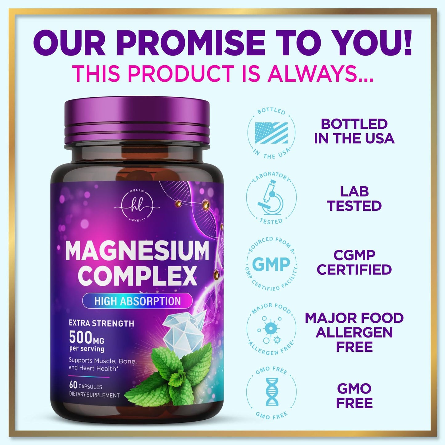 Hello Lovely! Magnesium Complex - 500mg Elemental Blend of Glycinate, Citrate, Malate & Oxide, 60 Capsules