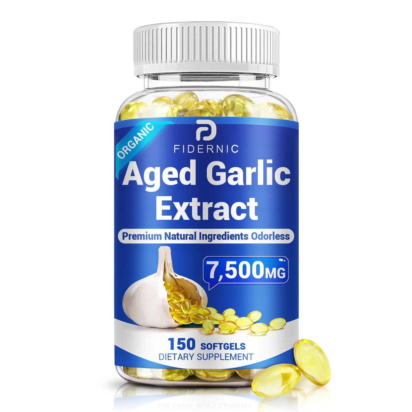 FIDERNIC Aged Garlic Extract Odorless Organic Garlic Supplement Softgels, 150 Count