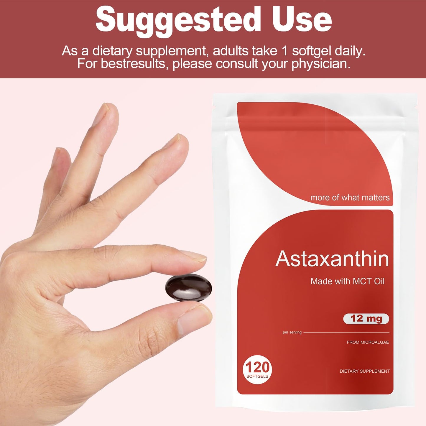 PIRTA Astaxanthin 12mg Softgels, 120 Softgels