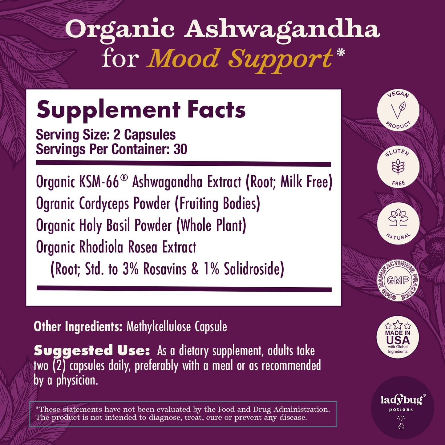 Ladybug Potions Organic Mood Pills Capsules 60 Count
