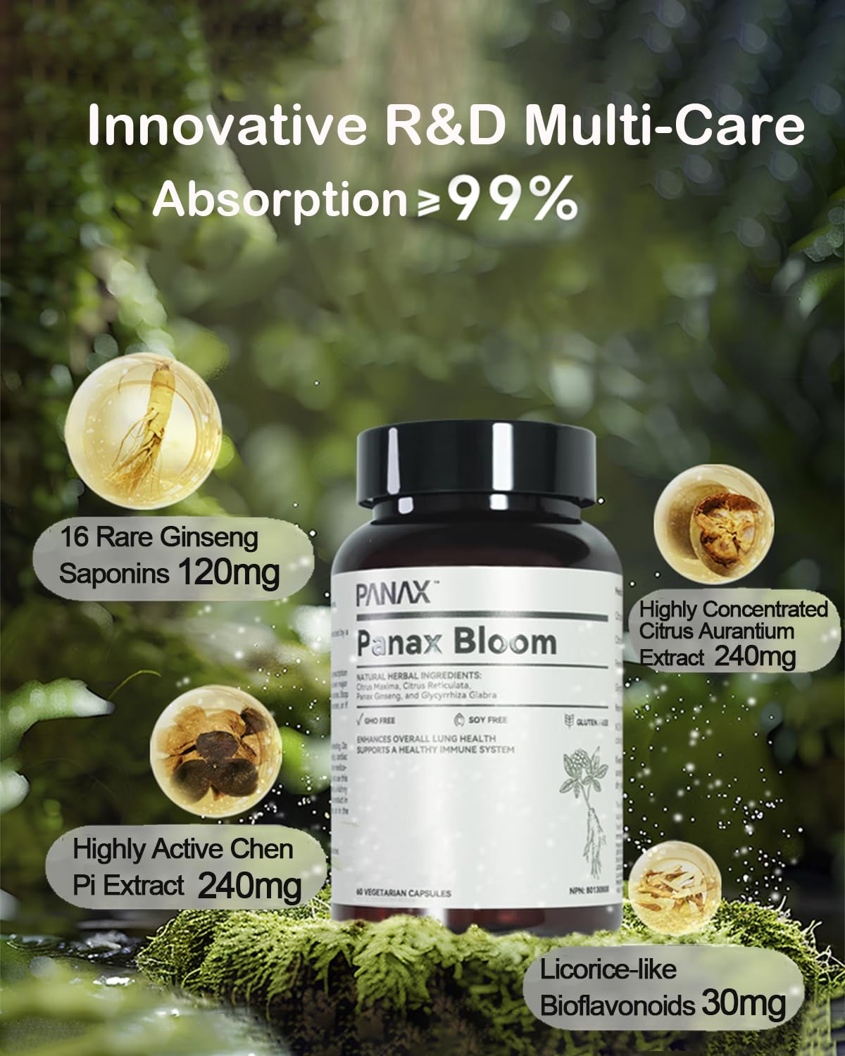 Panax Bloom Daily Breathing Health Supplement, 60 Capsules