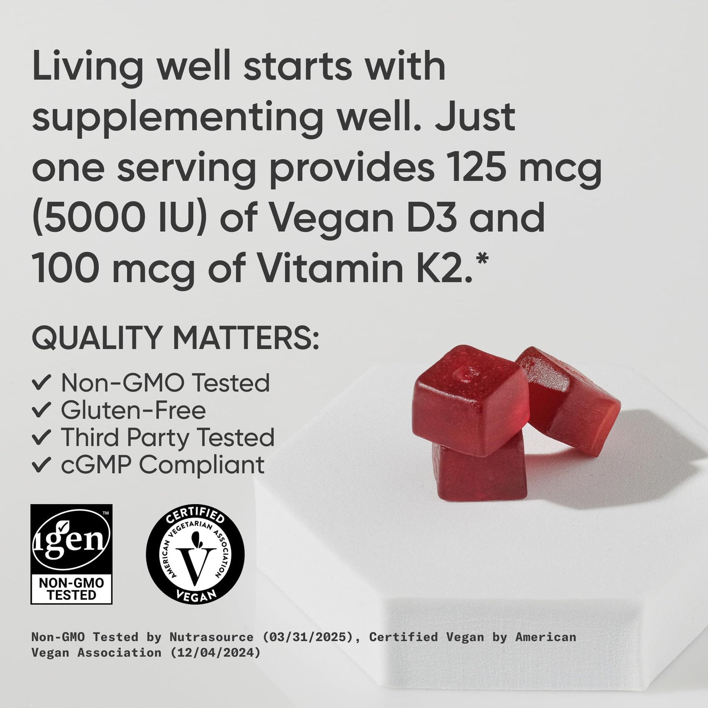 Sports Research Vegan Vitamin D3 + K2 Sugar-Free Gummies, Gummy, 60