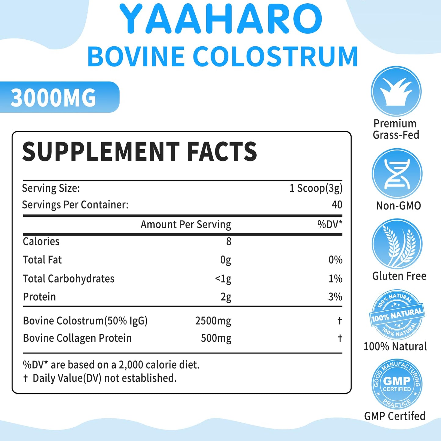 YAAHARO Colostrum Powder - Bovine Colostrum Supplement with Collagen Peptides, 4.23 oz