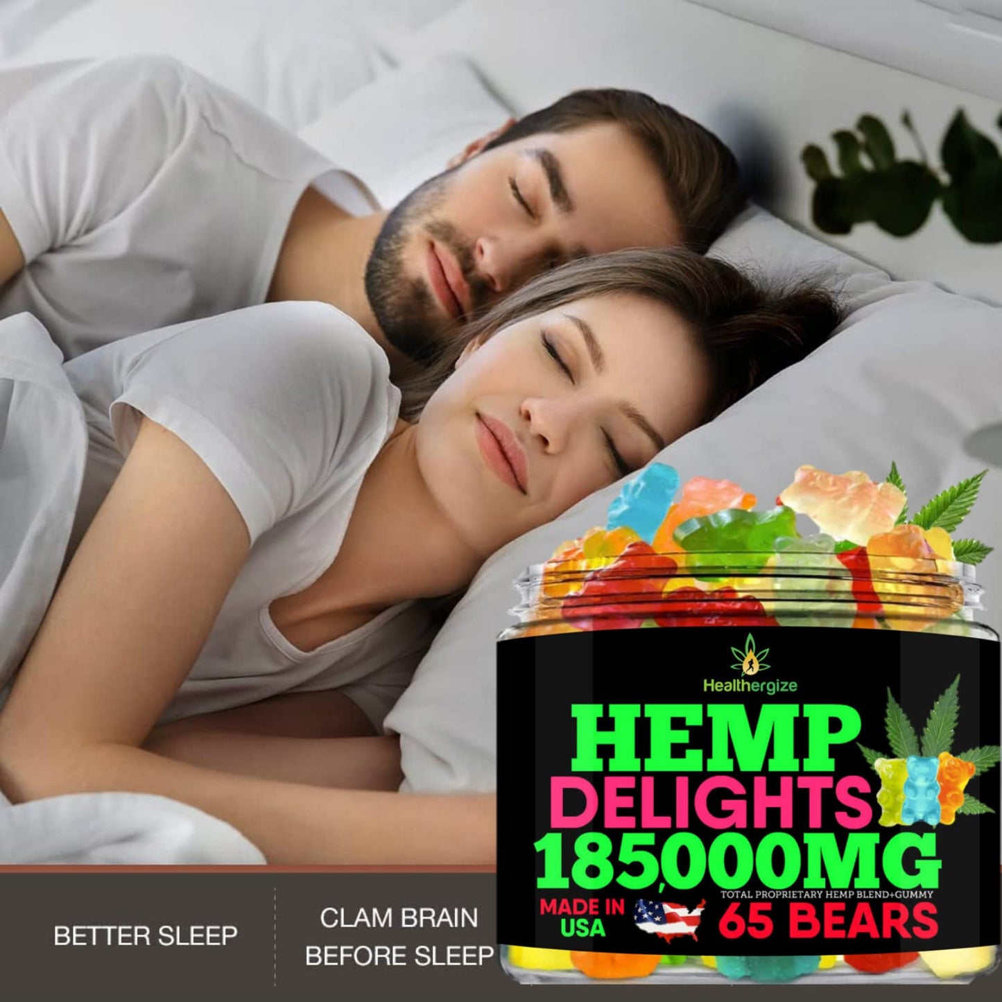 Healthergize Hemp Gummies Bears for Sleep & Relax - Hempseed Oil Gummy Bear, Fresh Fruity Edibles, Made in USA, 11