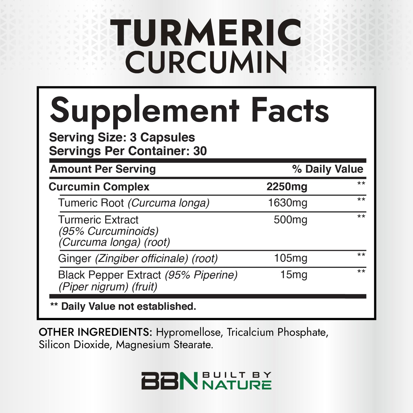 Built by Nature Turmeric Curcumin 2250mg, 90 Capsules