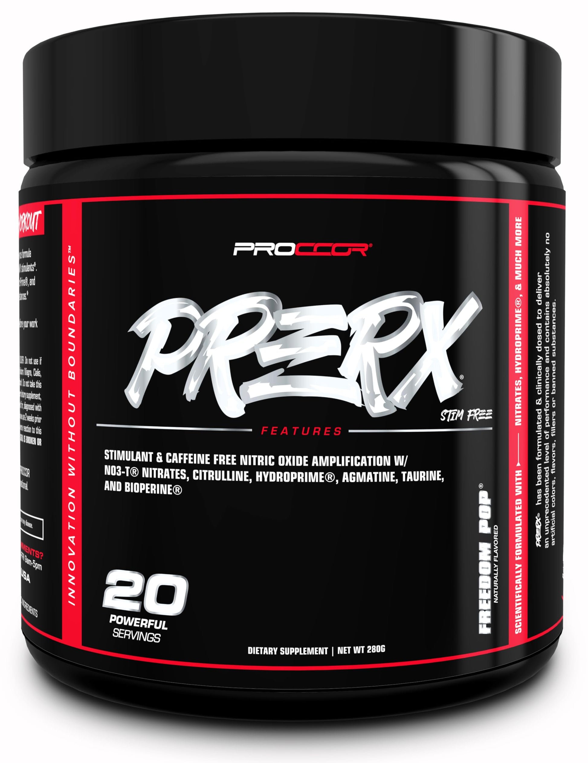 PROCCOR PreRx Caffeine Free Version - Fully Clinically Dosed, Scientifically Formulated Performance Pre Workout with Nitrates, Naturally Flavored Powder 9.8 Ounce