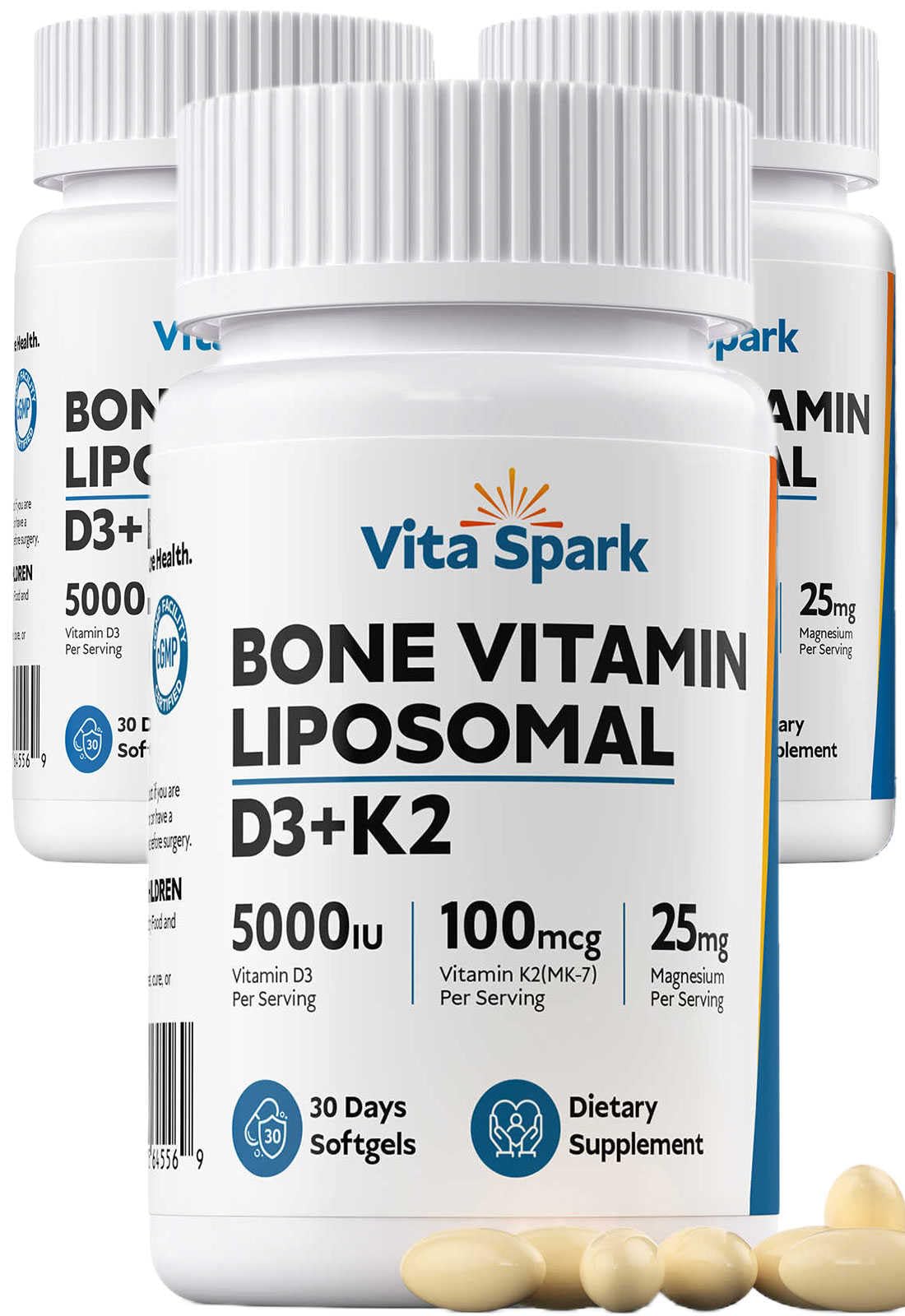 Vita Spark Vitamin D3 K2 Liposomal Bone Vitamins Supplement Softgels, 90