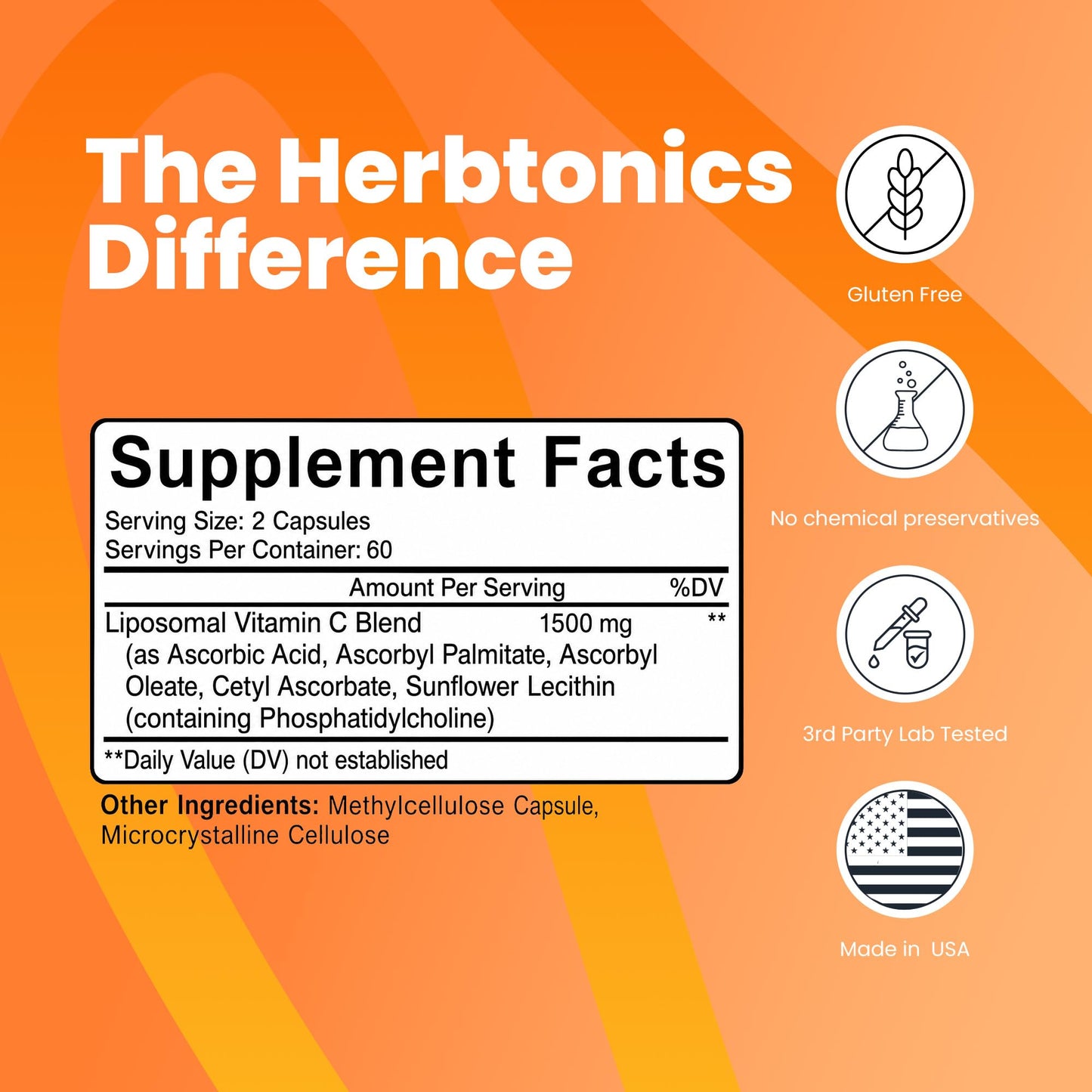 Herbtonics Liposomal Vitamin C 1500mg Capsules, 120 Count
