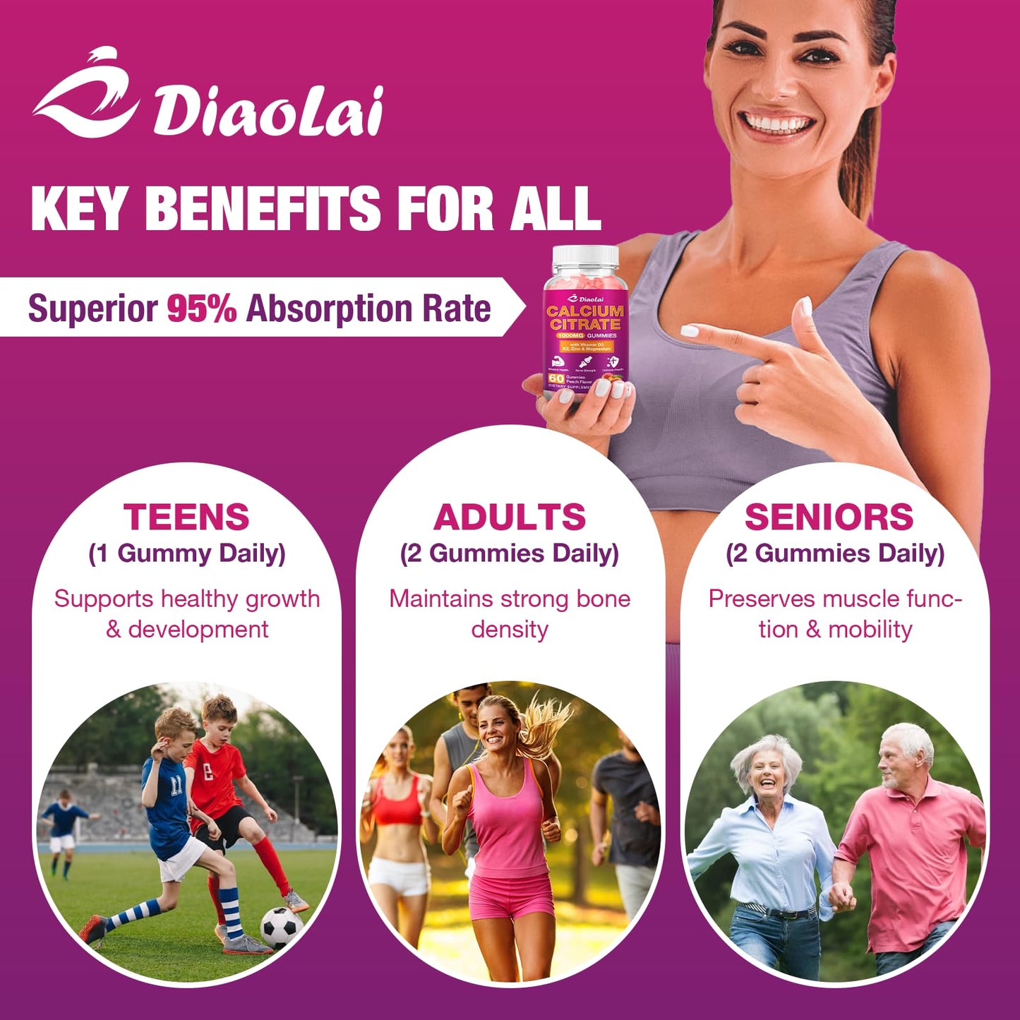 DIAOLAI Calcium Citrate Gummies 2 Pack