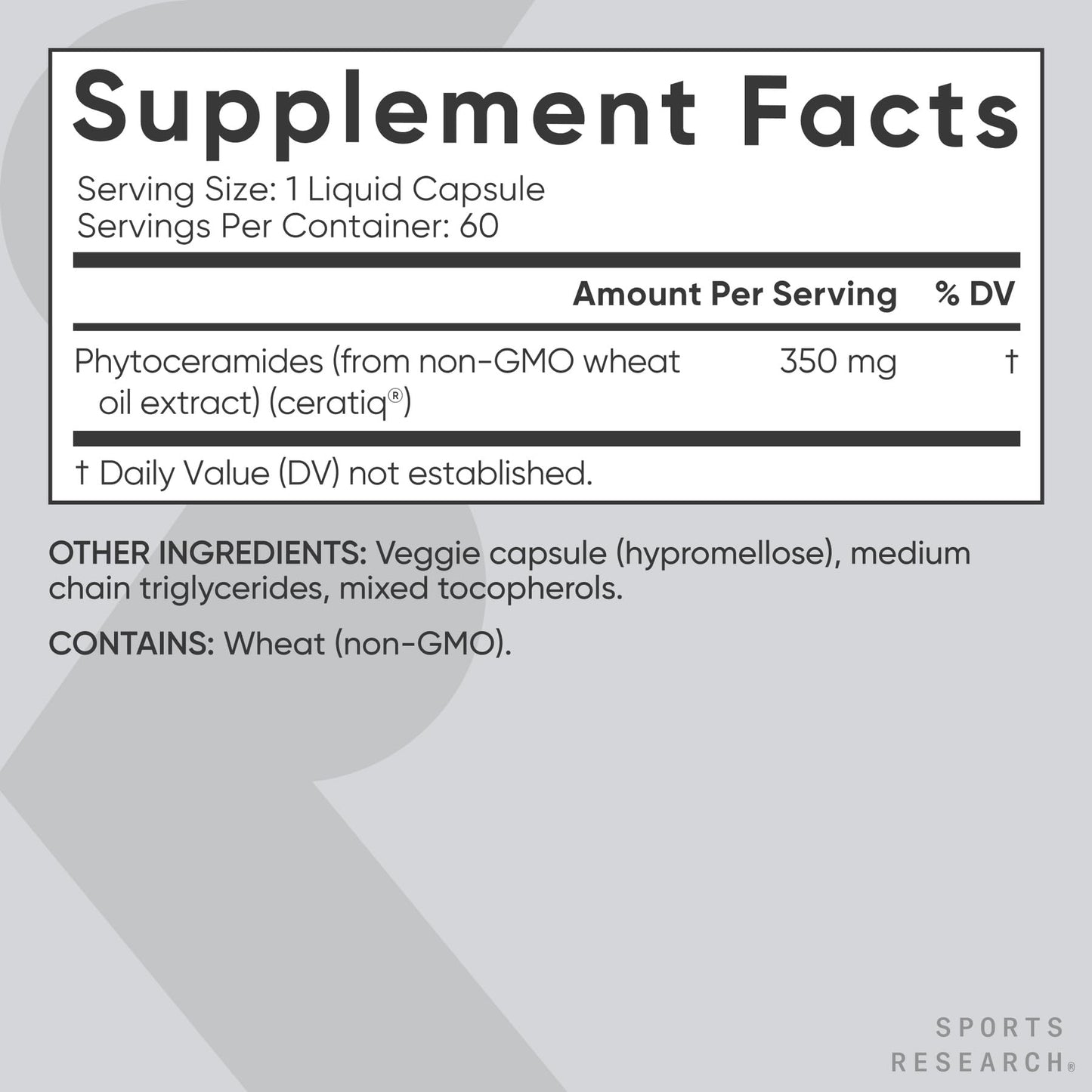 Sports Research Phytoceramides 350 mg Liquid Veggie Capsule, 60 Count