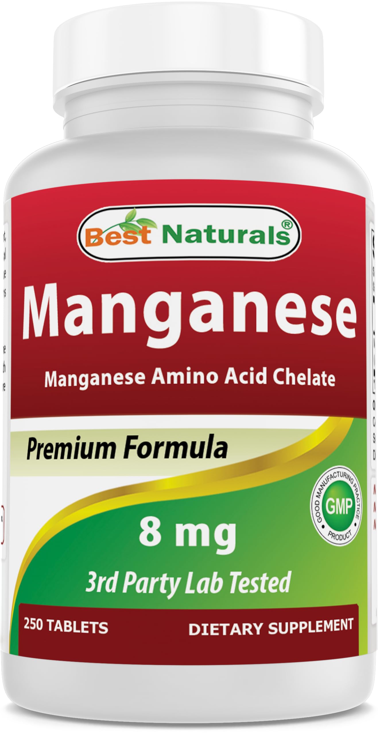 Best Naturals Manganese (Manganese Amino Acid Chelate) 8 mg Tablet, 250 Tablets