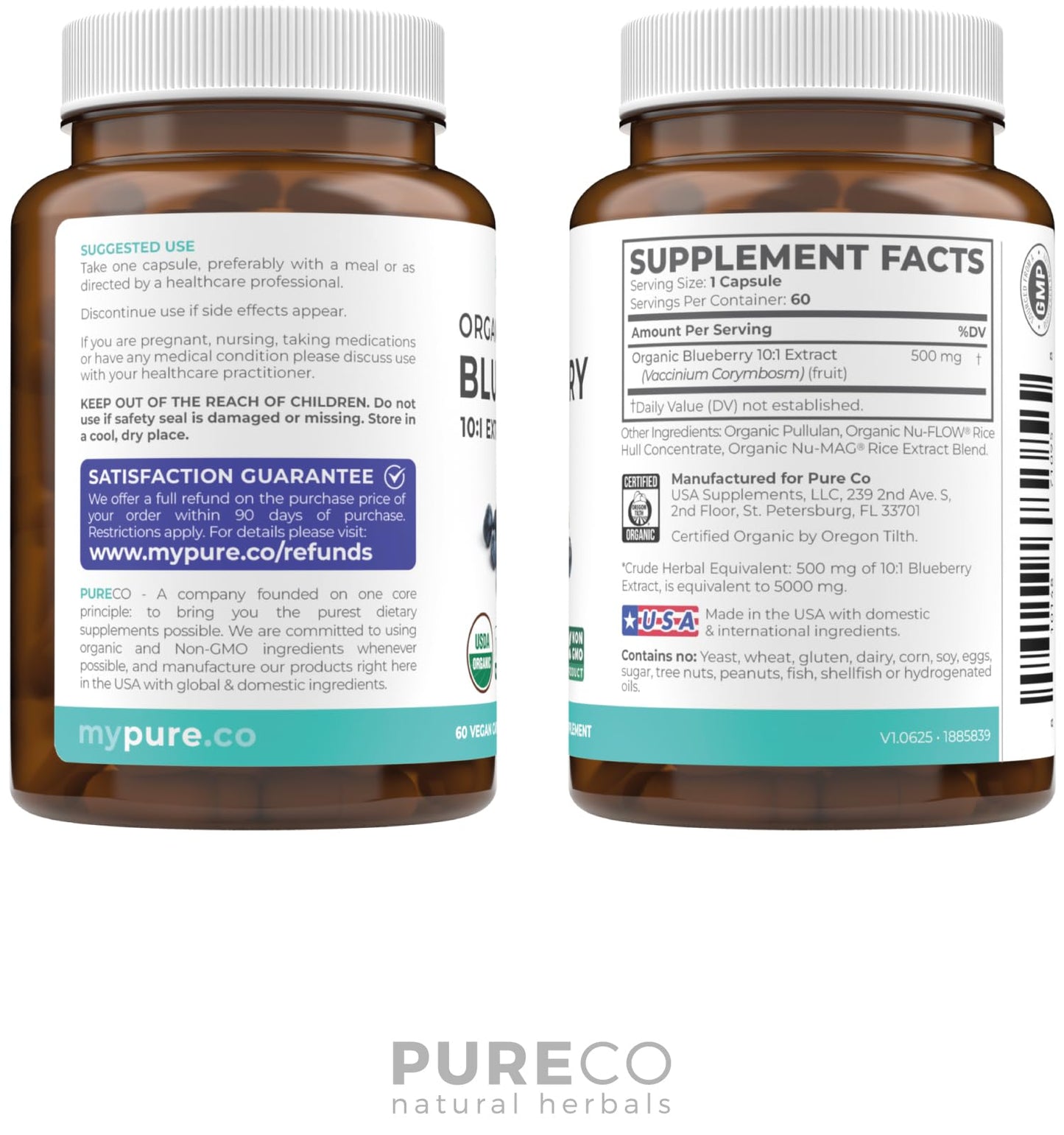 PURE CO Blueberry Extract Capsules 60 Count