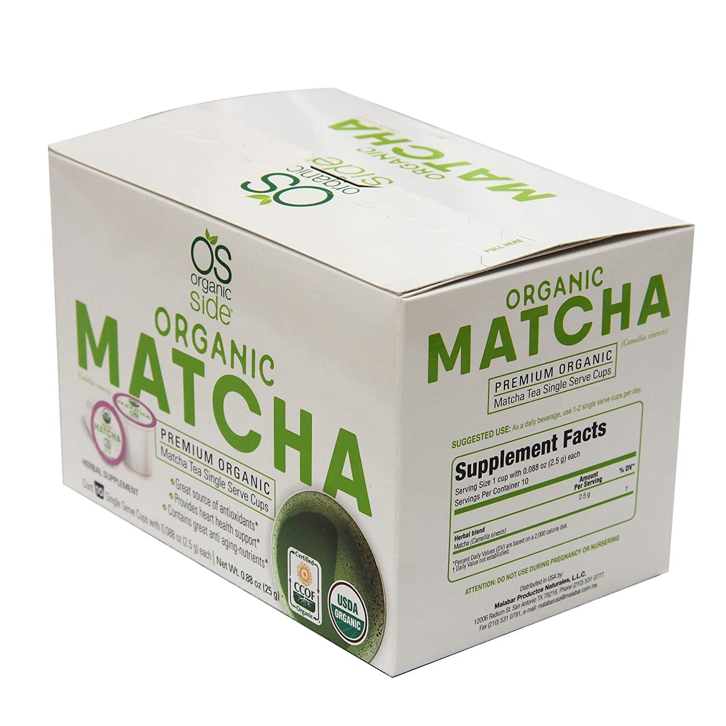 OS Organic Side Greenside Detox Herbal Tea Matcha Powder, 10 Count