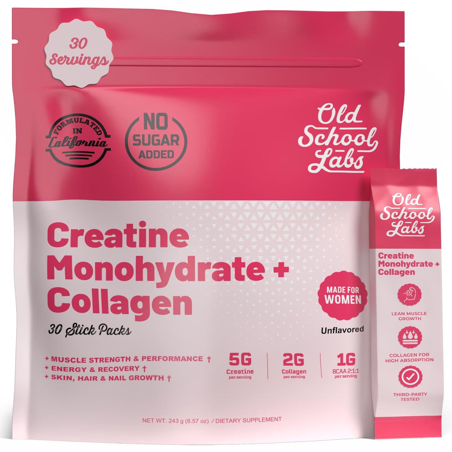 Old School Labs Creatine for Women with Collagen and BCAA Unflavored Powder 8.57