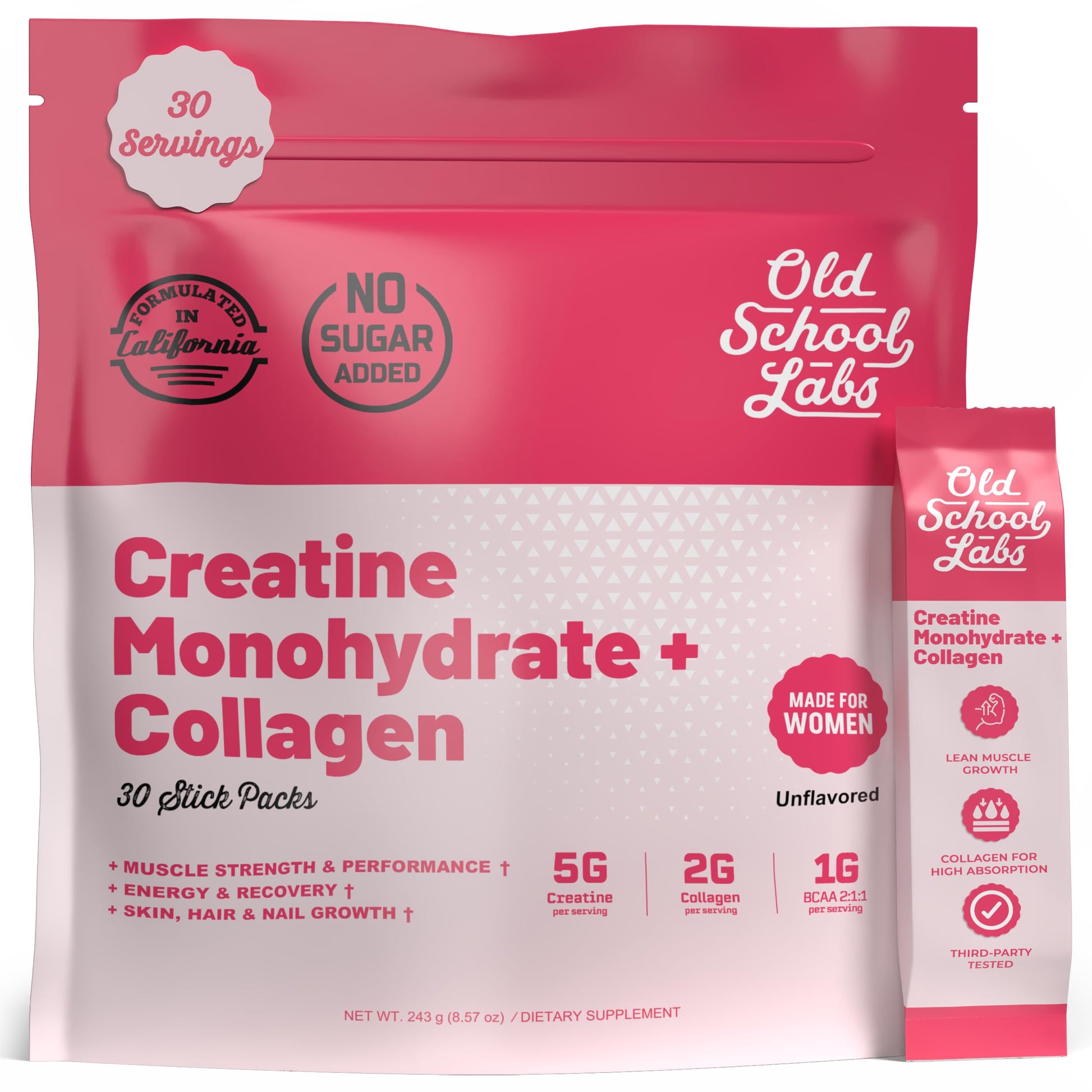 Old School Labs Creatine for Women with Collagen and BCAA Unflavored Powder 8.57