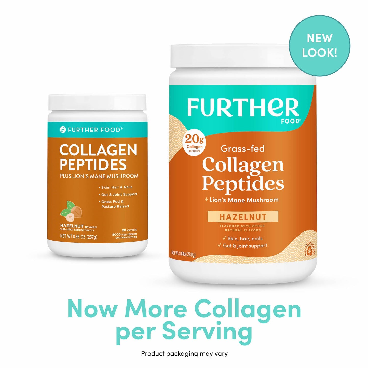 Further Food Hazelnut Collagen Peptides Powder with Lion’s Mane Mushroom, Grass-Fed Hydrolyzed Type 1 & 3 Protein, Gut Health + Joint, Hair, Skin, Nails, Paleo Keto Sugar-Free, 9.88 oz
