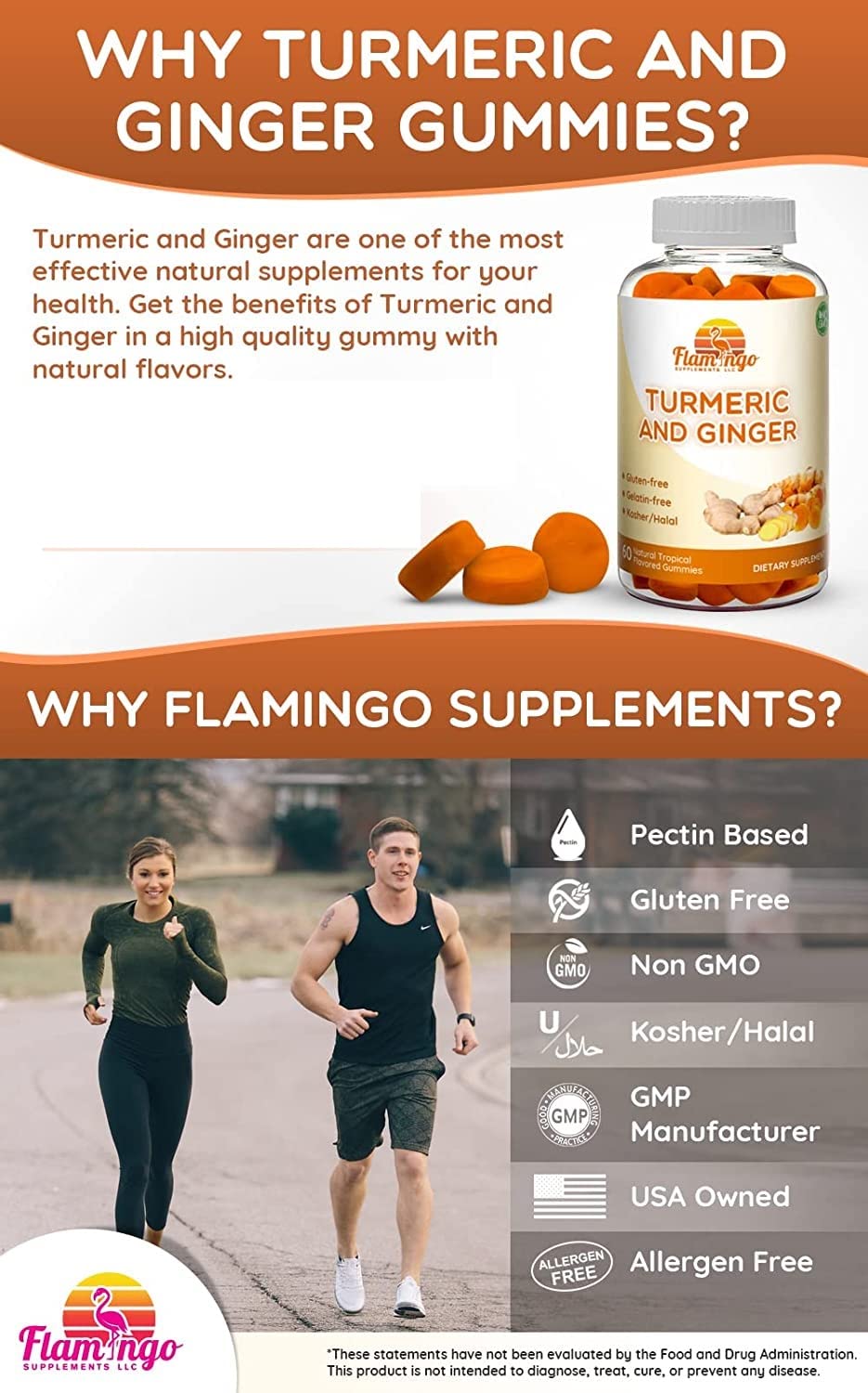 Flamingo Supplements Turmeric Curcumin & Ginger Chewable Gummies 60 Count