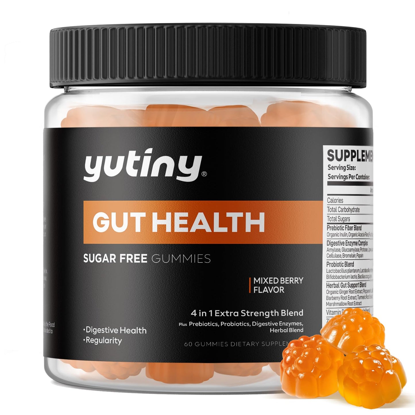 Yutiny Prebiotics Probiotics & Digestive Enzymes Gummies, 60 Count