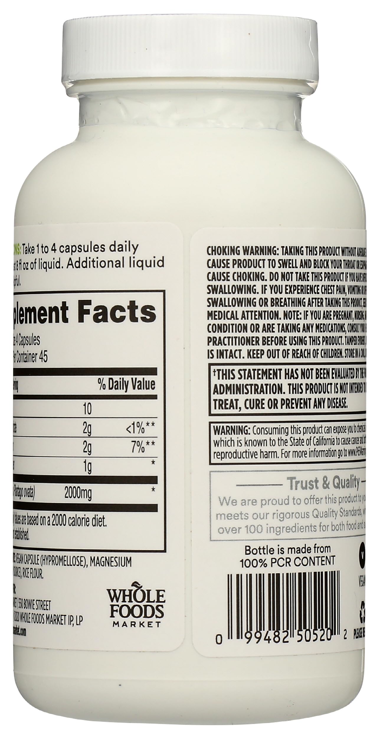 365 by Whole Foods Market Psyllium Husk 500 Mg Capsule, 180 Count