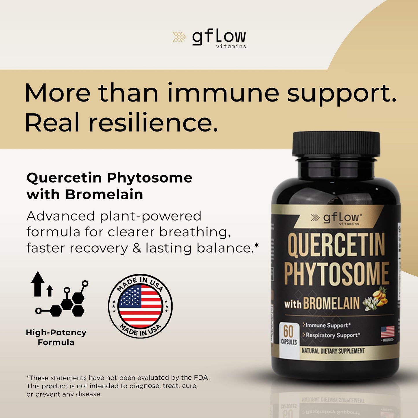 Gflow Vitamins Quercetin Phytosome 95% Highly Purified with Bromelain Capsule, 60 Count