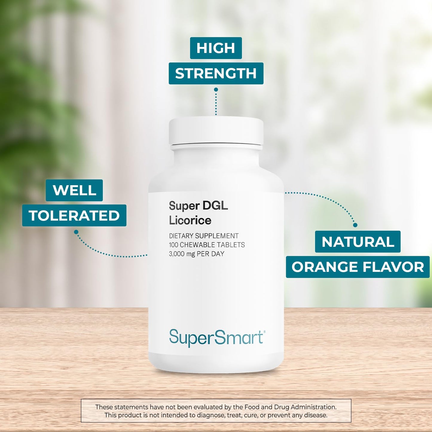 Supersmart DGL 3,000 mg Per Day Licorice Root Extract Tablets, 100 Count