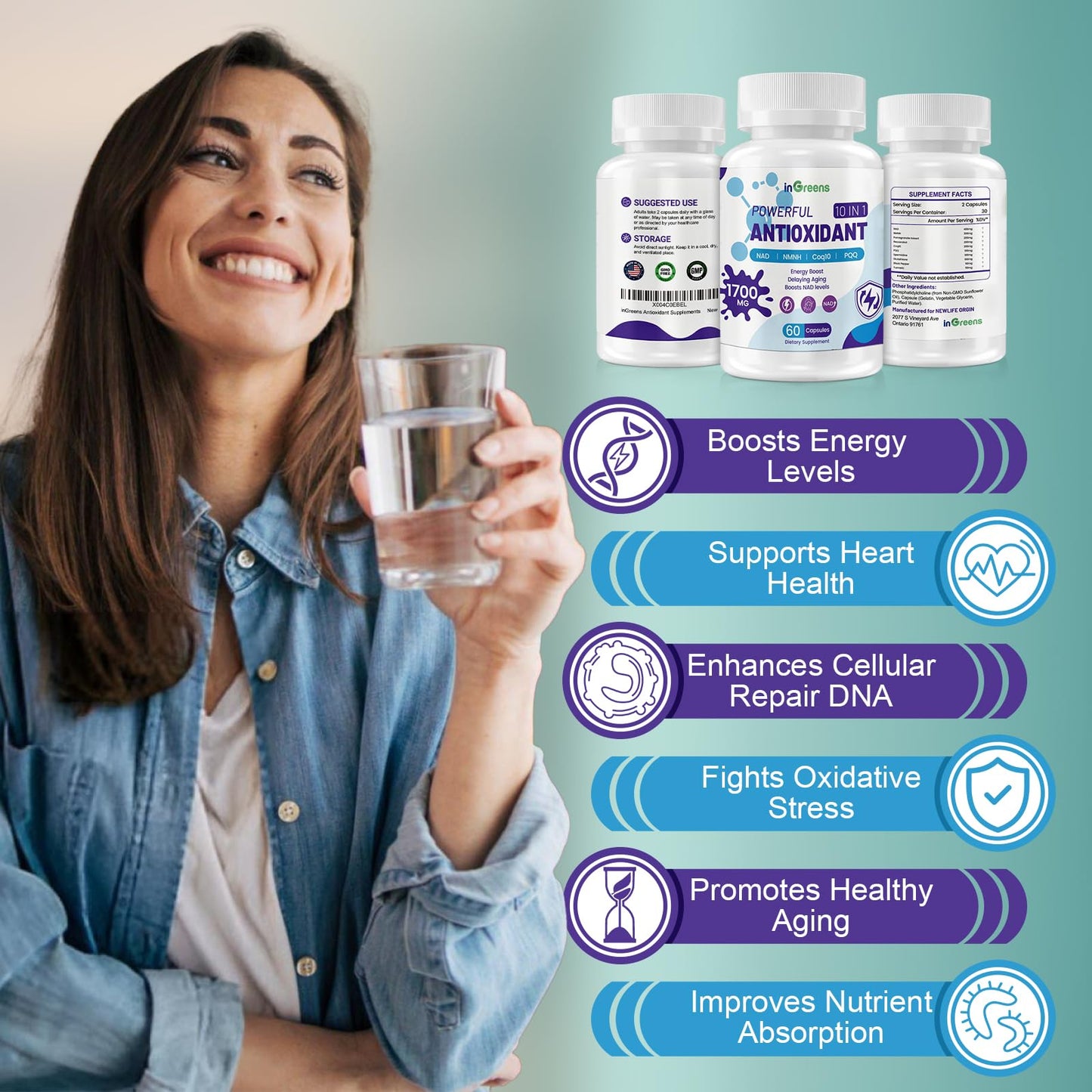 inGreens 10-in-1 Antioxidants Supplement Capsules, 60 Count