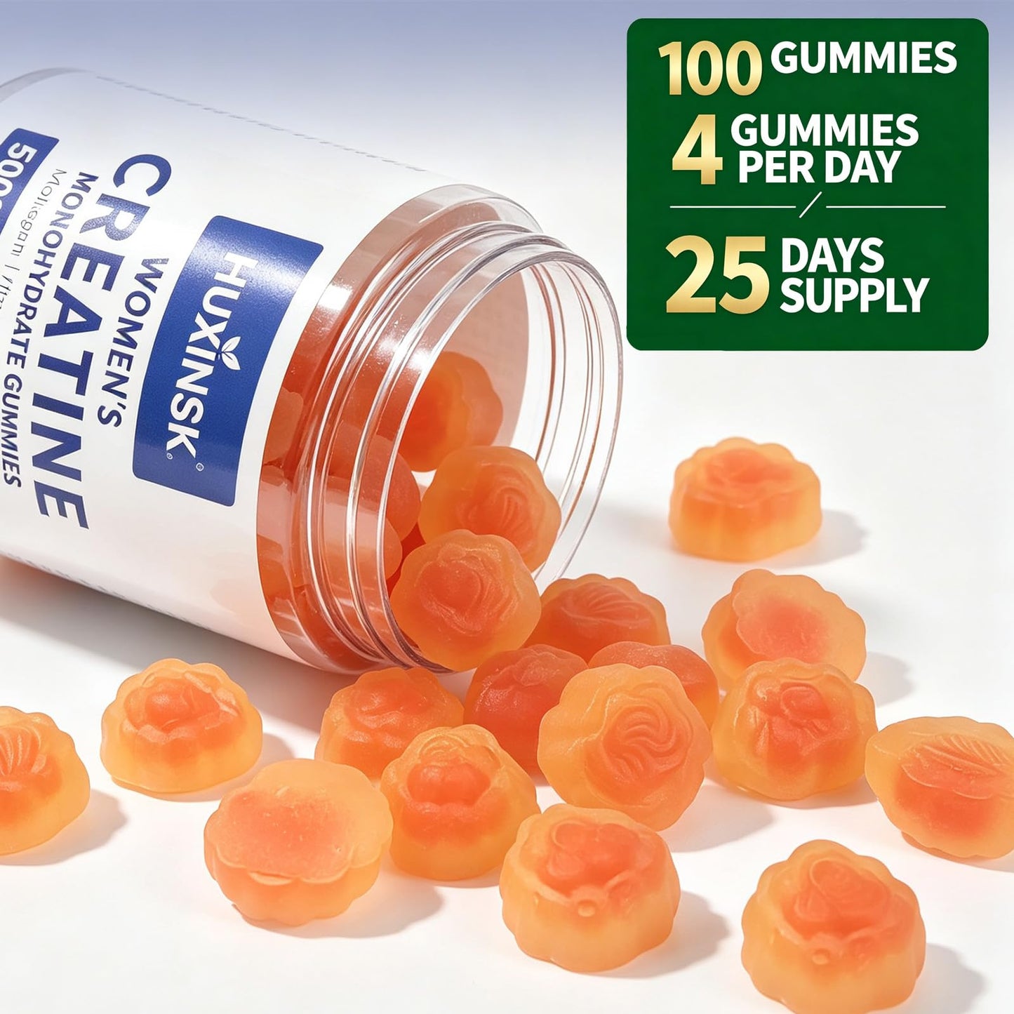 HUXINSK Creatine for Women, Creatine Monohydrate Gummies with Collagen, Calcium, Vitamin D3 for Booty, Energy & Strength, Watermelon Flavor, 100 Gummies