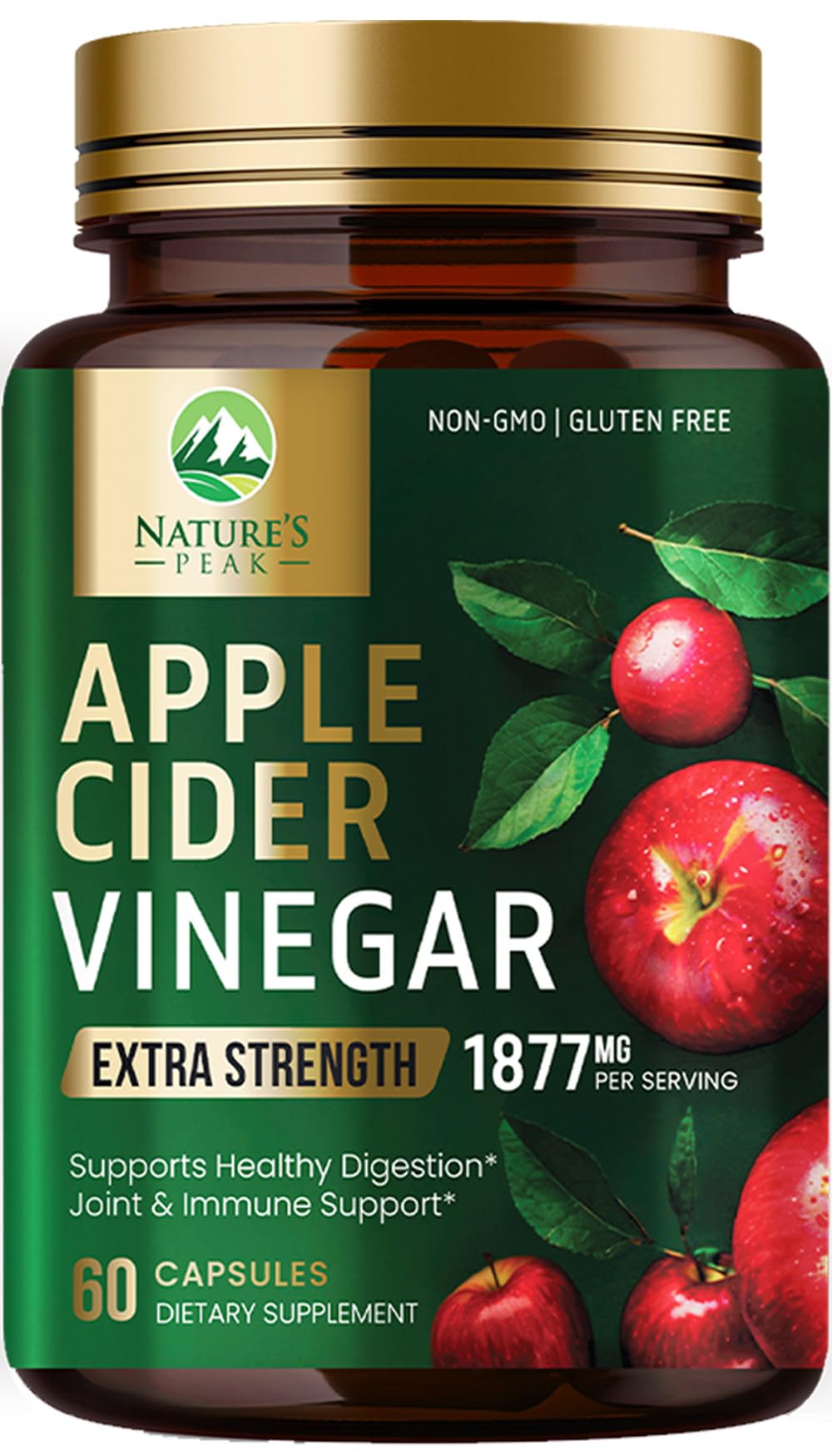 Nature's Peak Apple Cider Vinegar 1877mg Per Serving with Vitamin D3 & Zinc, 60 Capsules