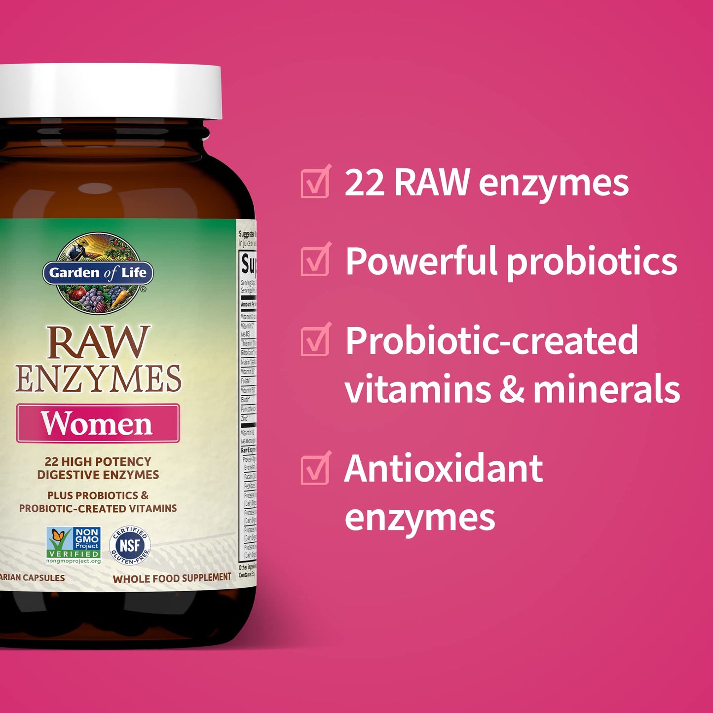 Garden of Life 22 Powerful Raw Enzymes for Women Capsule, 90 Count