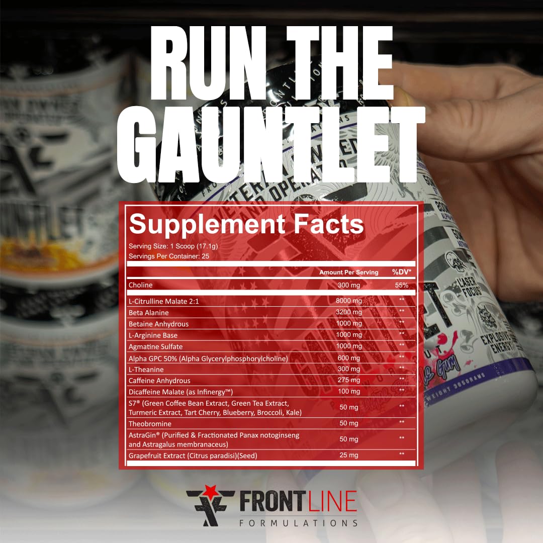 Frontline Formulations Gauntlet Pre-Workout Powder, 25 Servings