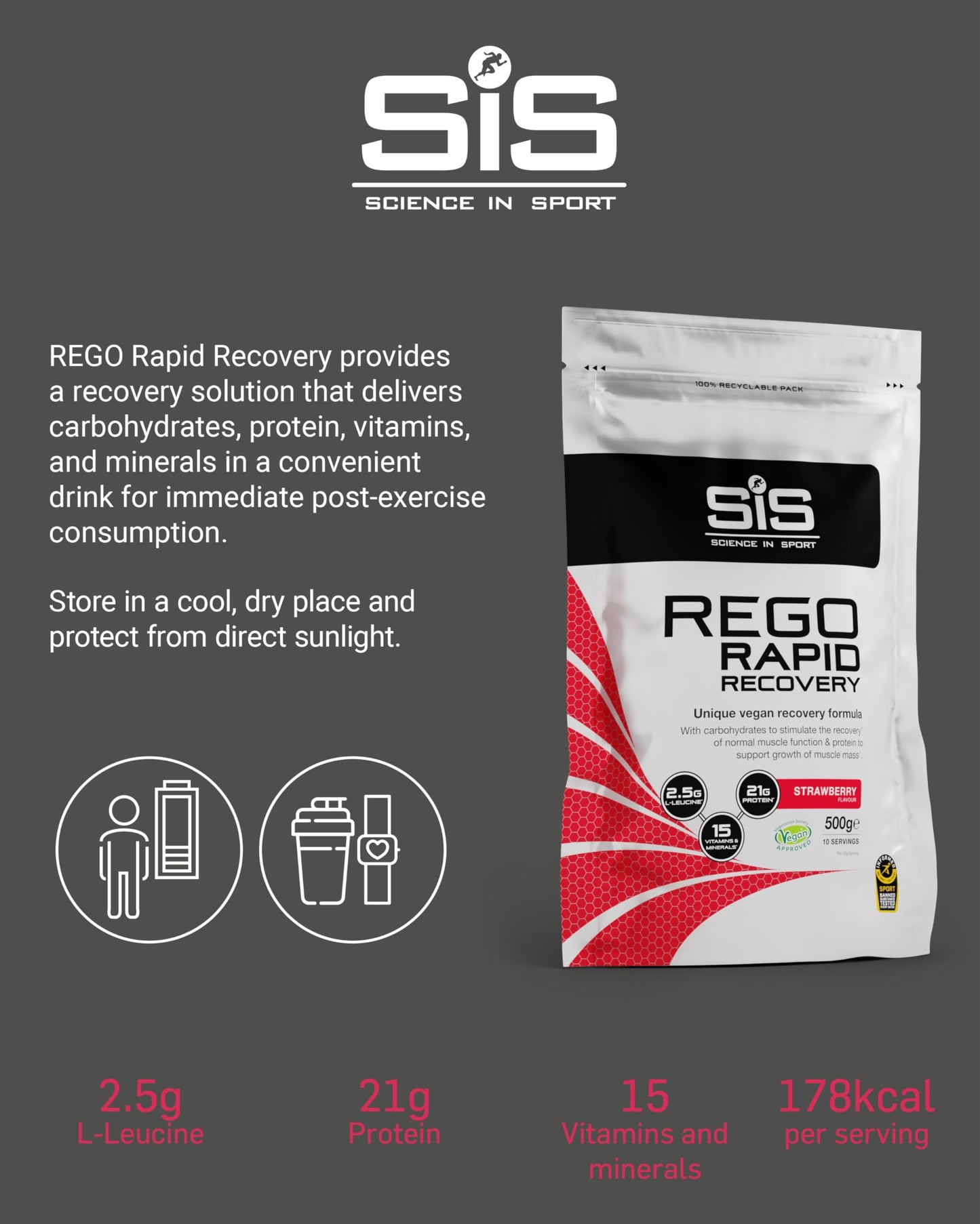 Science in Sport REGO Rapid Recovery Protein Powder, 17.6 oz