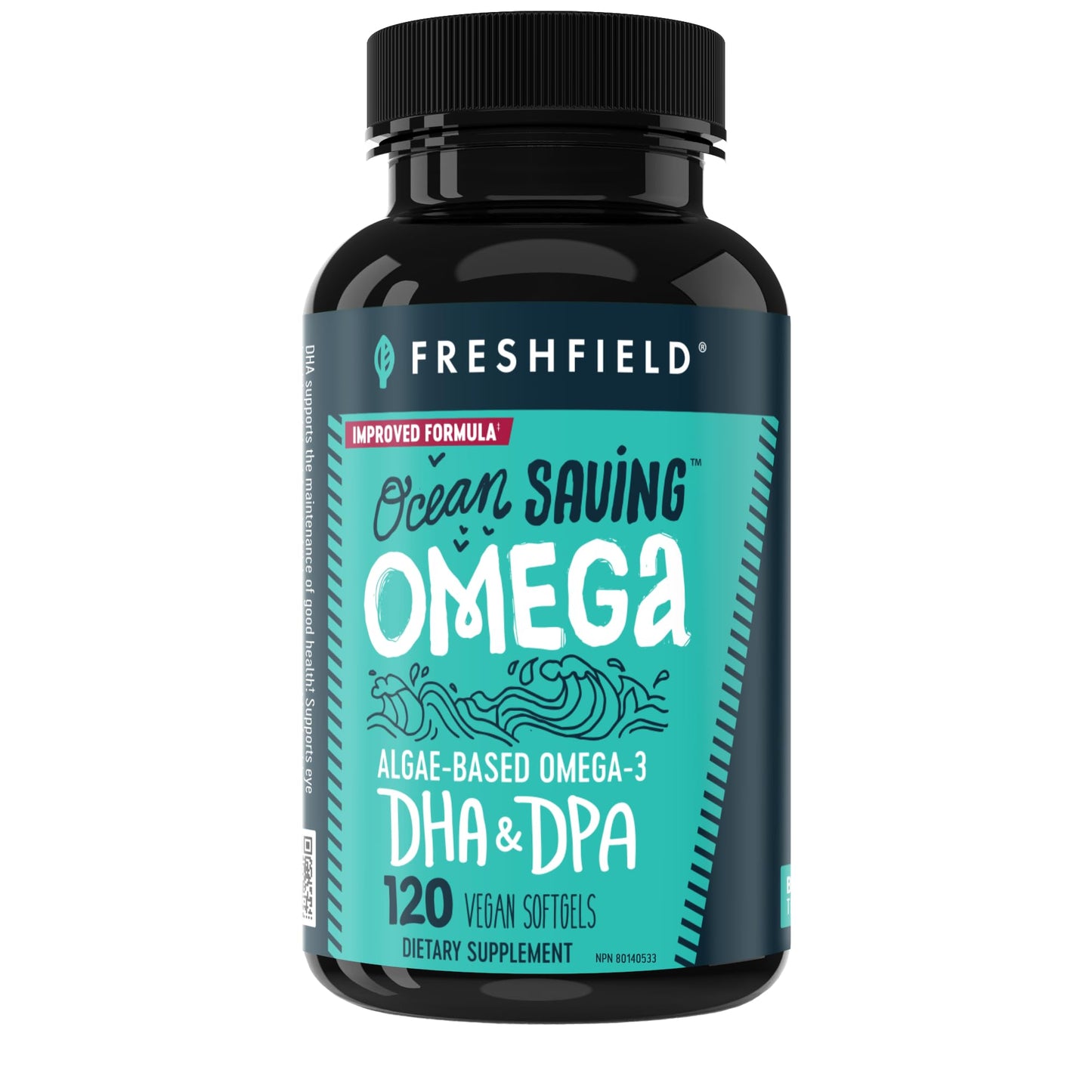 Freshfield Omega 3 DHA Supplements, Algae Oil, Vegan Omega, Ocean Saving Fish Oil Replacement, Sustainably Sourced, Highest DHA per Capsule, w/DPA, 120 Softgel Capsules