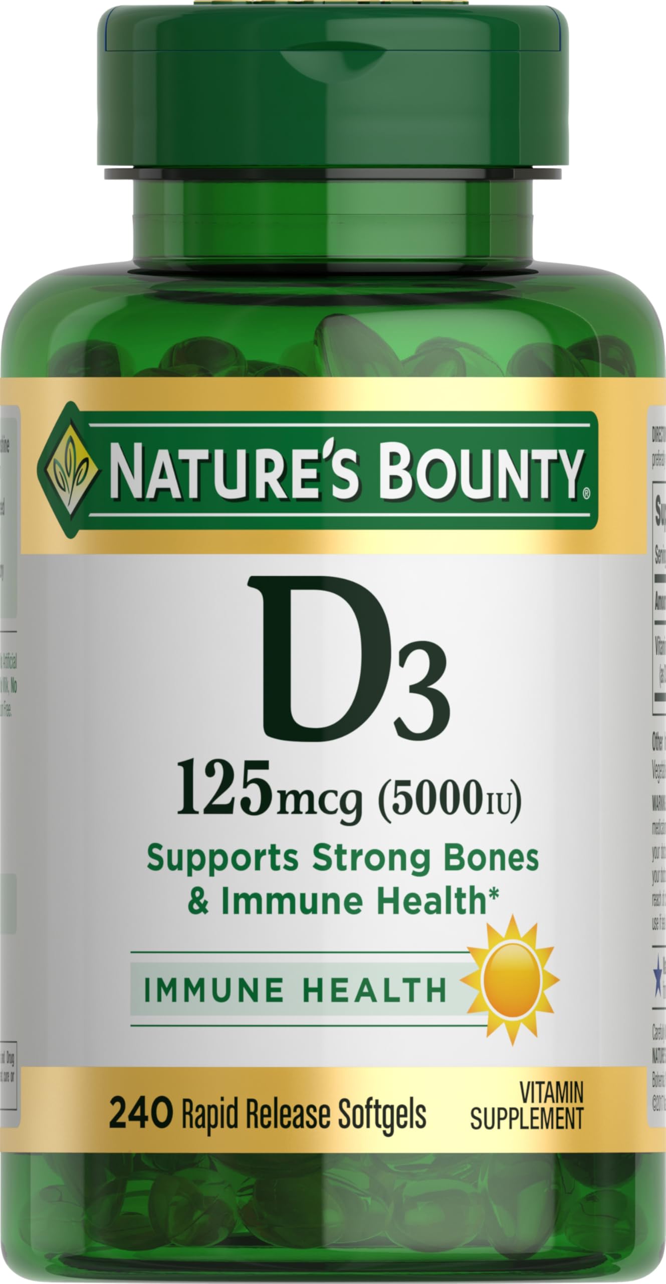 Nature's Bounty Vitamin D3 5000 IU Softgels, 240 Softgels