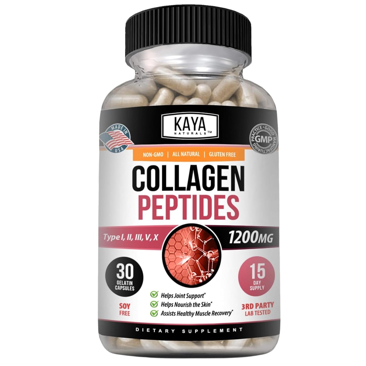 Kaya Naturals Multi Collagen Peptides Complex Capsules, 30 Count