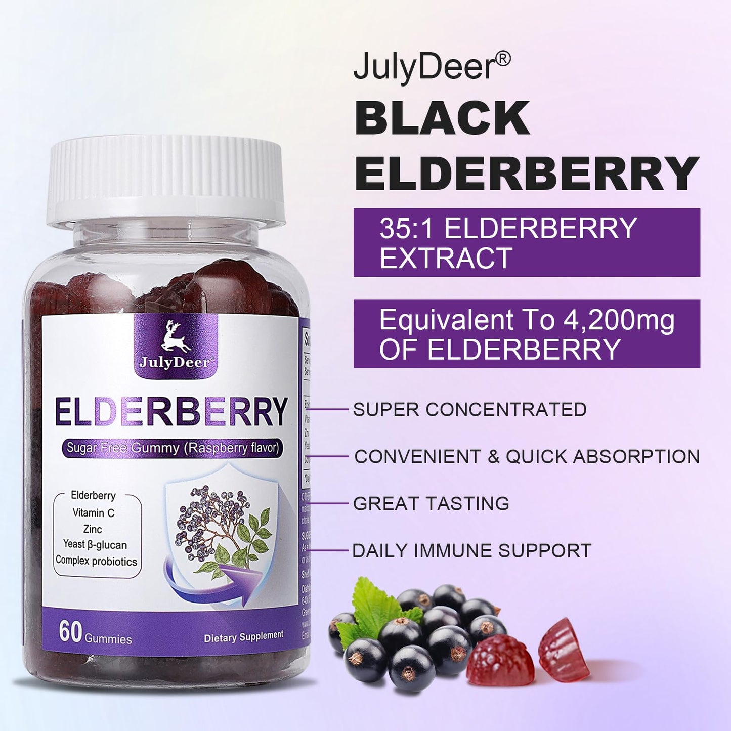 JulyDeer Sambucus Elderberry Gummies, 60 Count