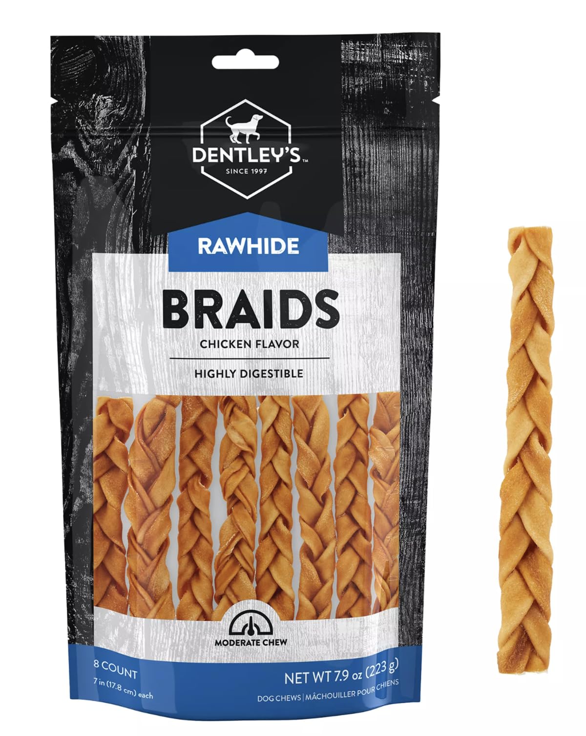 Dentleys Collagen Rich Braids Chicken Flavor Chewable 8 Count