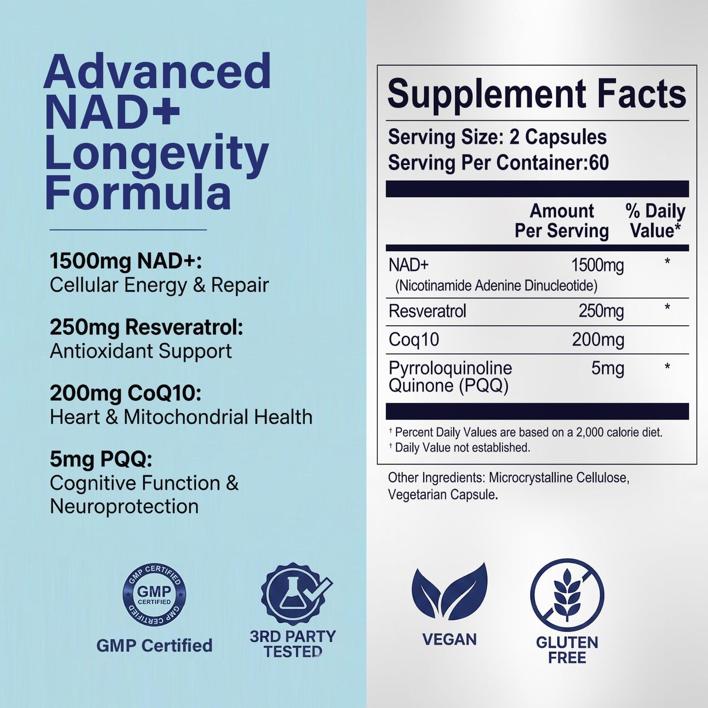 EXHERBLABS NAD+ Supplement 1500 mg with Resveratrol, Advanced Liposomal NAD+ for Cellular Energy & Healthy Aging, Vegan, 120 Capsules