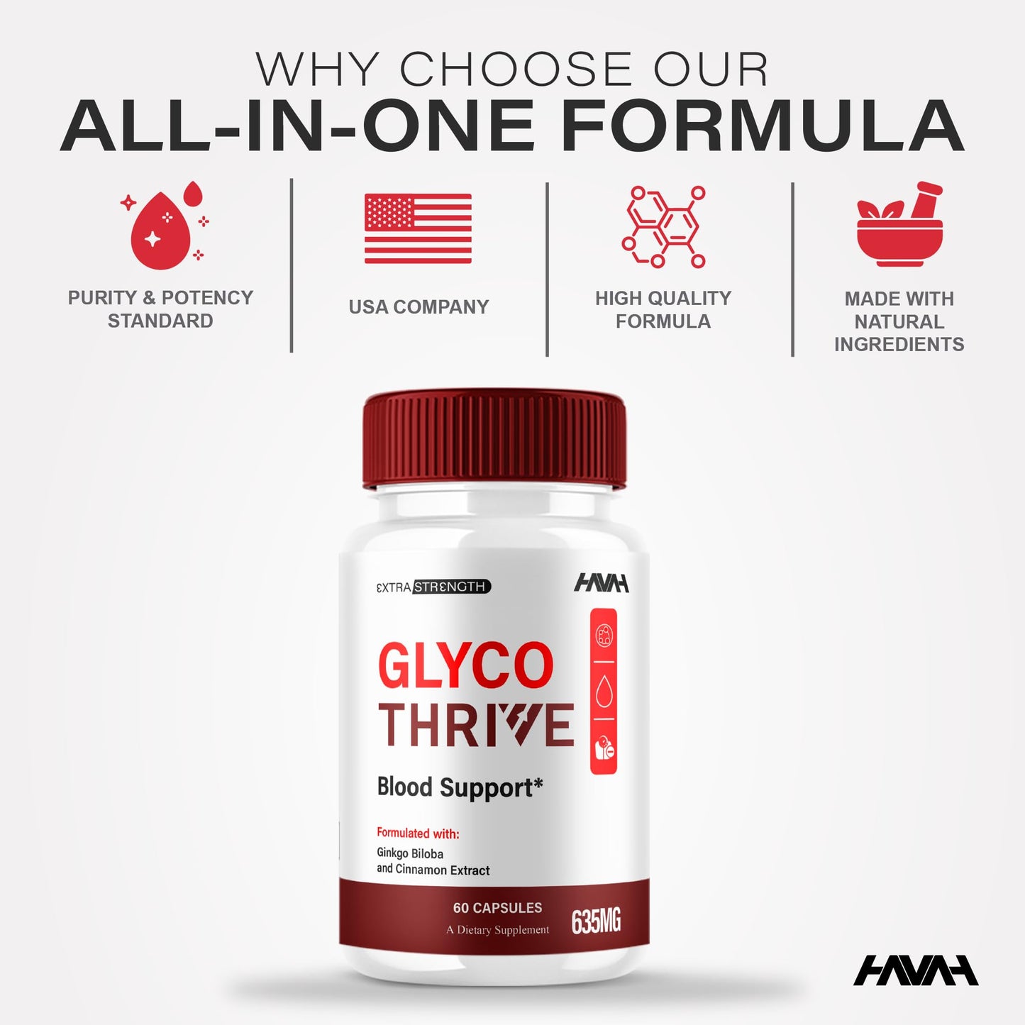 Havah Glyco Thrive Blood Support Supplement Formula Capsules 60 Count