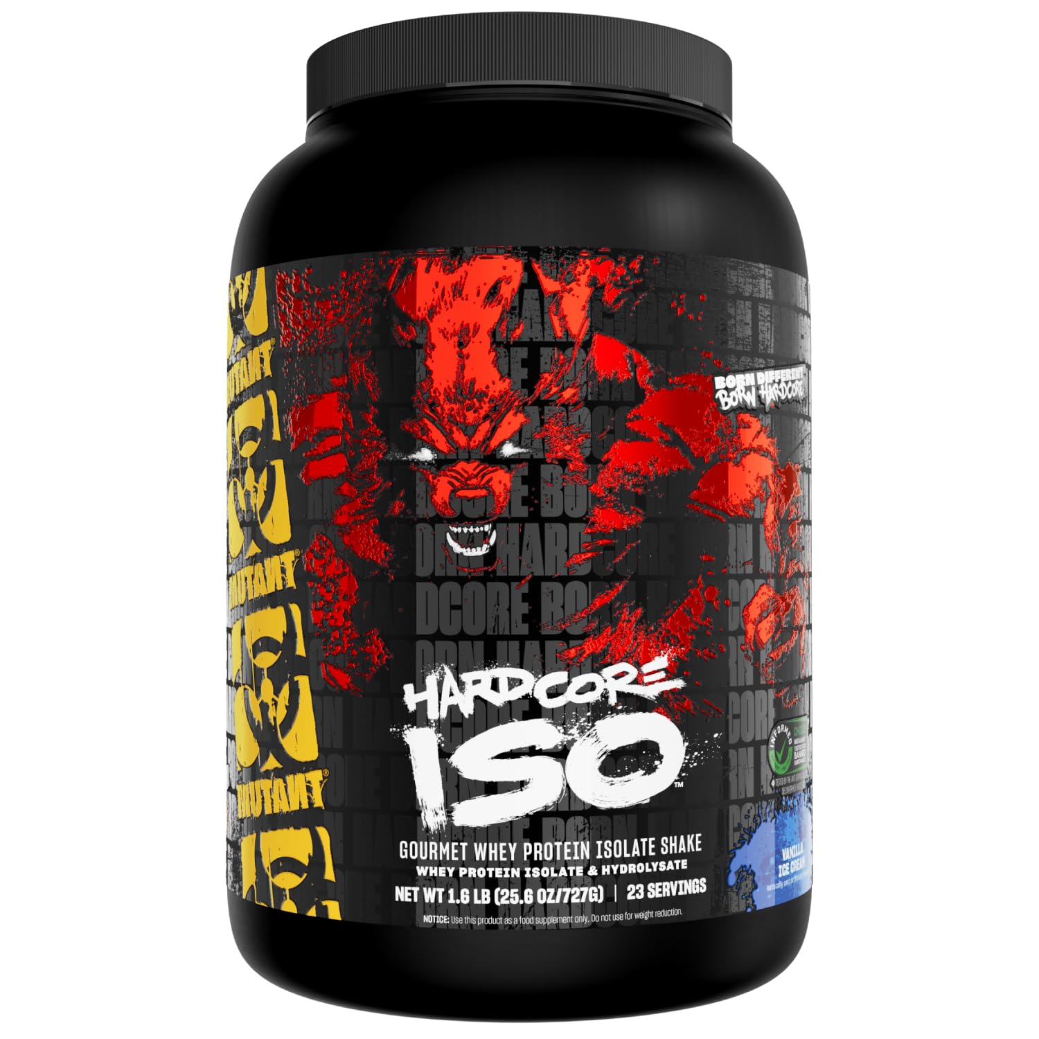 Mutant Hardcore ISO Whey Protein Isolate Powder, Vanilla Ice Cream, 1.6 lb (25.6 oz)
