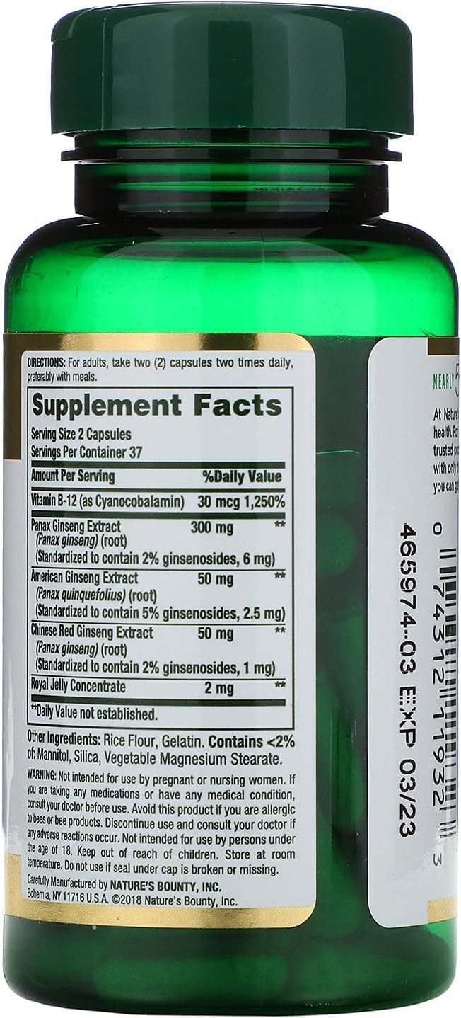 Nature's Bounty Ginseng Complex Plus Royal Jelly Capsules 450 Capsules
