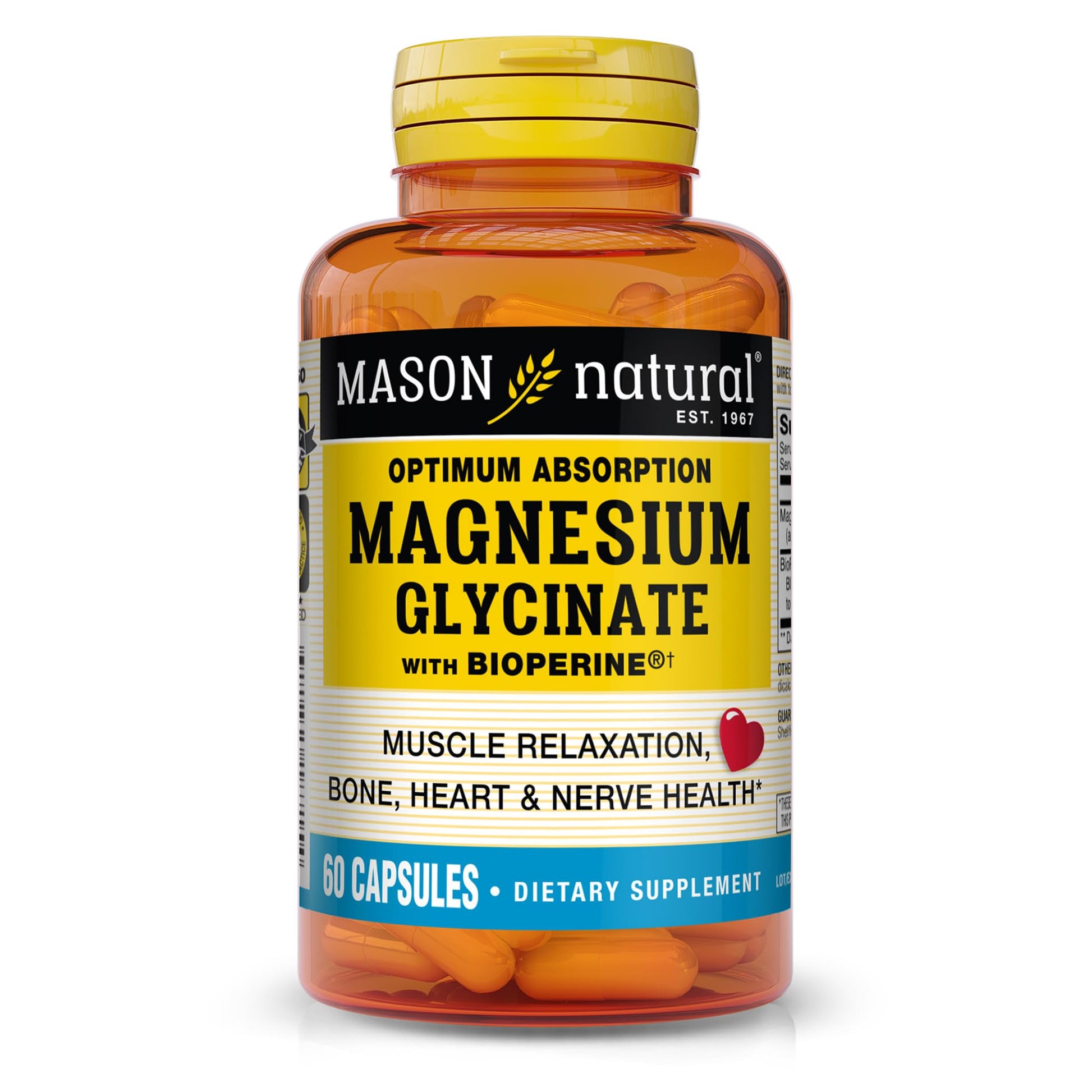 Mason Natural Optimum Absorption Magnesium Glycinate with Bioperine 240 mg, 60 Capsules